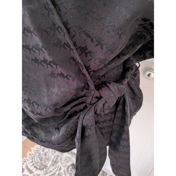 Nine West Blouse Women's XL Black Shimmer Houndstooth Holiday Wrap Top Shirt NEW - Picture 5 of 11